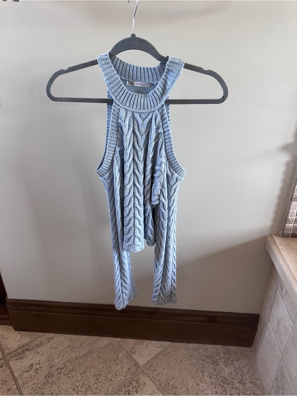 ZARA Light Blue Cable-Knit Halter Tank